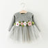 Autumn New Baby Girl Waist Flower Long Sleeve Dress Girl Mesh Princess Dress